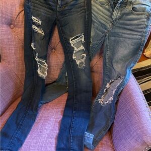 American Eagle Outfitters Dark and Light Blue Ripped Skinny Jeans